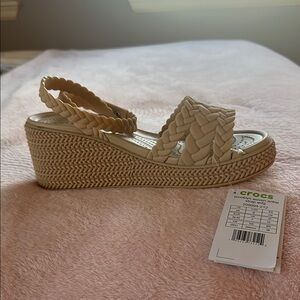 CROCS NWT Cream Wedge Shoes with Braided Design